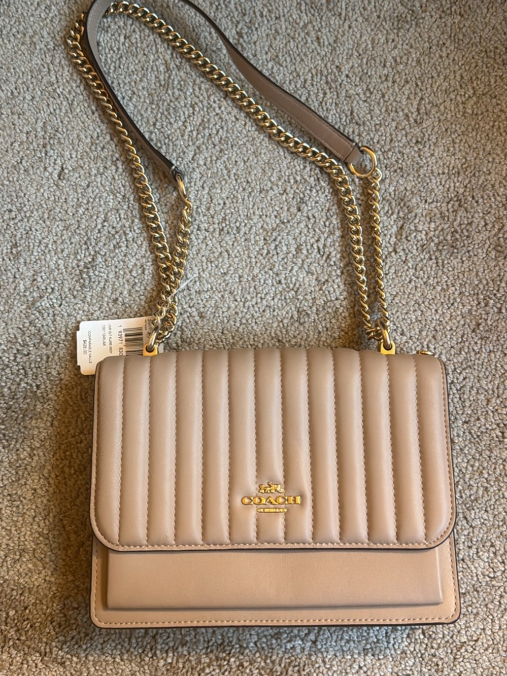 Coach Quilted Crossbody Bag in Taupe with Gold Hardware